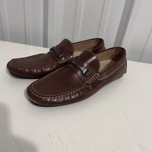 ECCO Mens Brown Leather Bit Loafers Driving Mocs EU 46 US 12-12.5 Slip On Shoes